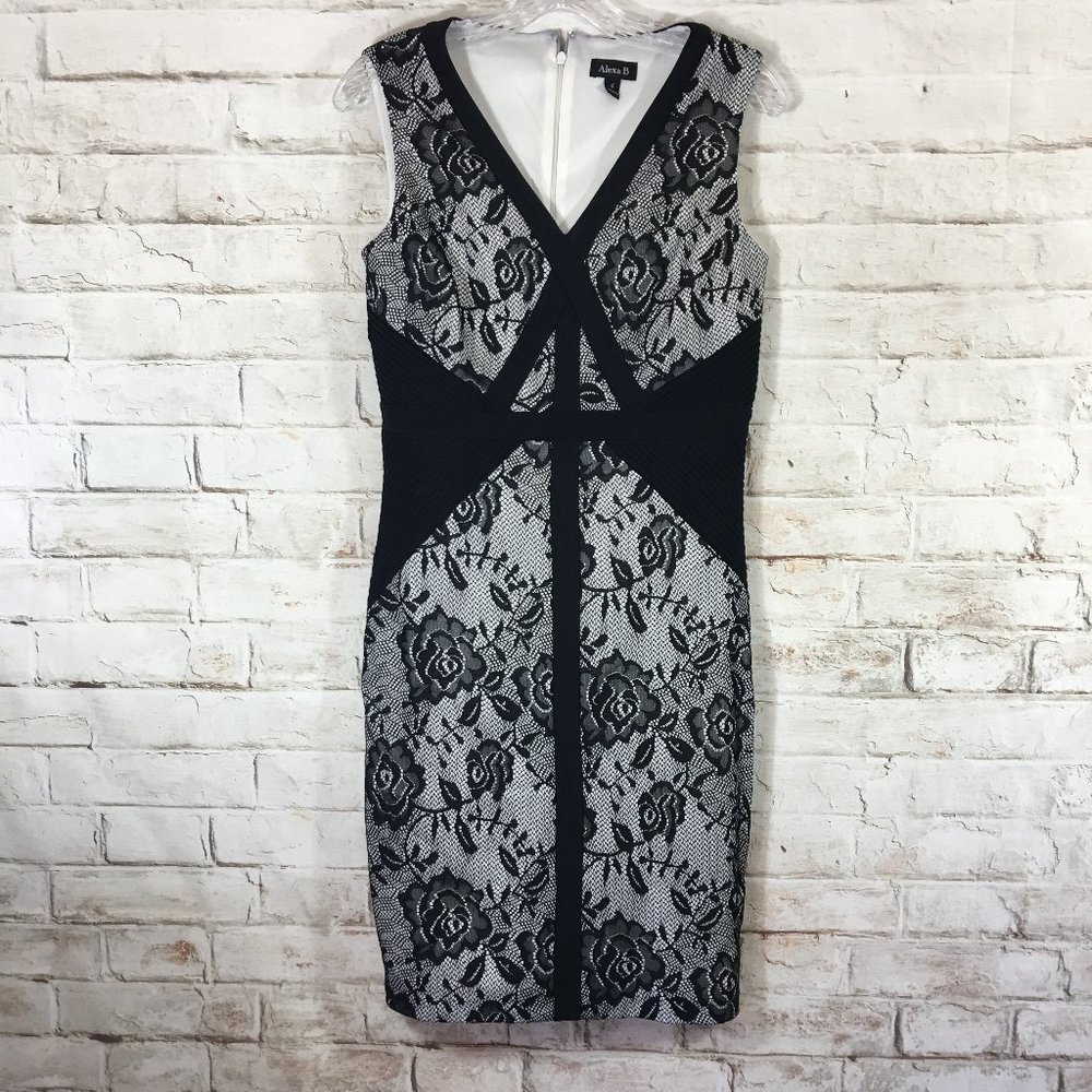 Alexa B Womens 4 Lace Overlay Sheath Dress Black Body Con Lined Career